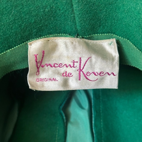 SPLENDID 1960s' DESIGNER EMERALD GREEN TAM & GROSGRAIN HAT - Picture 13 of 14